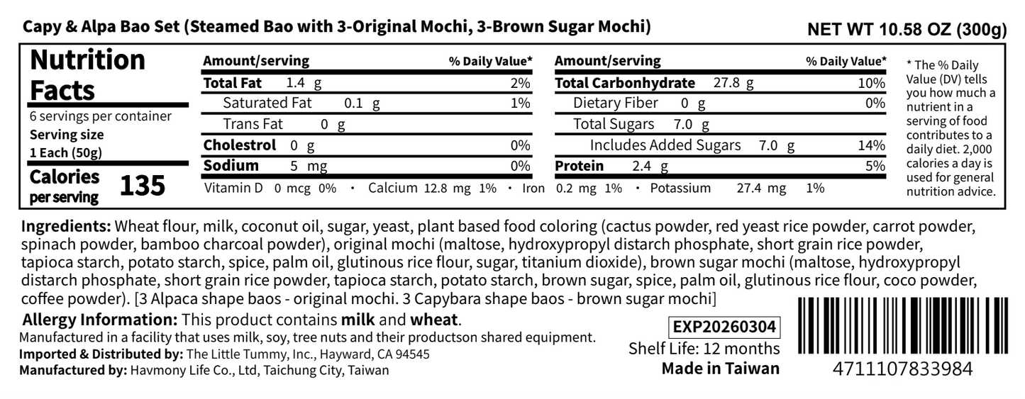 Capy & Alpa Bao Set (w 3-Mochi, 3-Brown Sugar Mochi)