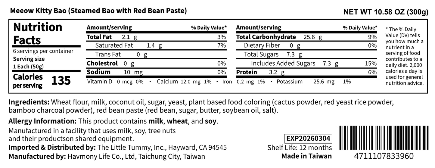 Meeow Kitty Bao (with Red Bean Paste)