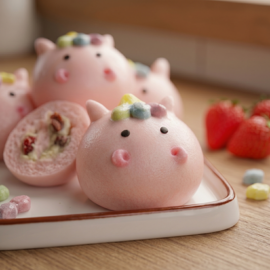 Unicorn Strawberry Bao (with Strawberry and White Bean Filling)