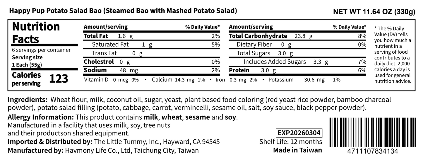 【New】Happy Pup Veggie Bao (w potato salad, cabbage, carrot, vermicelli)